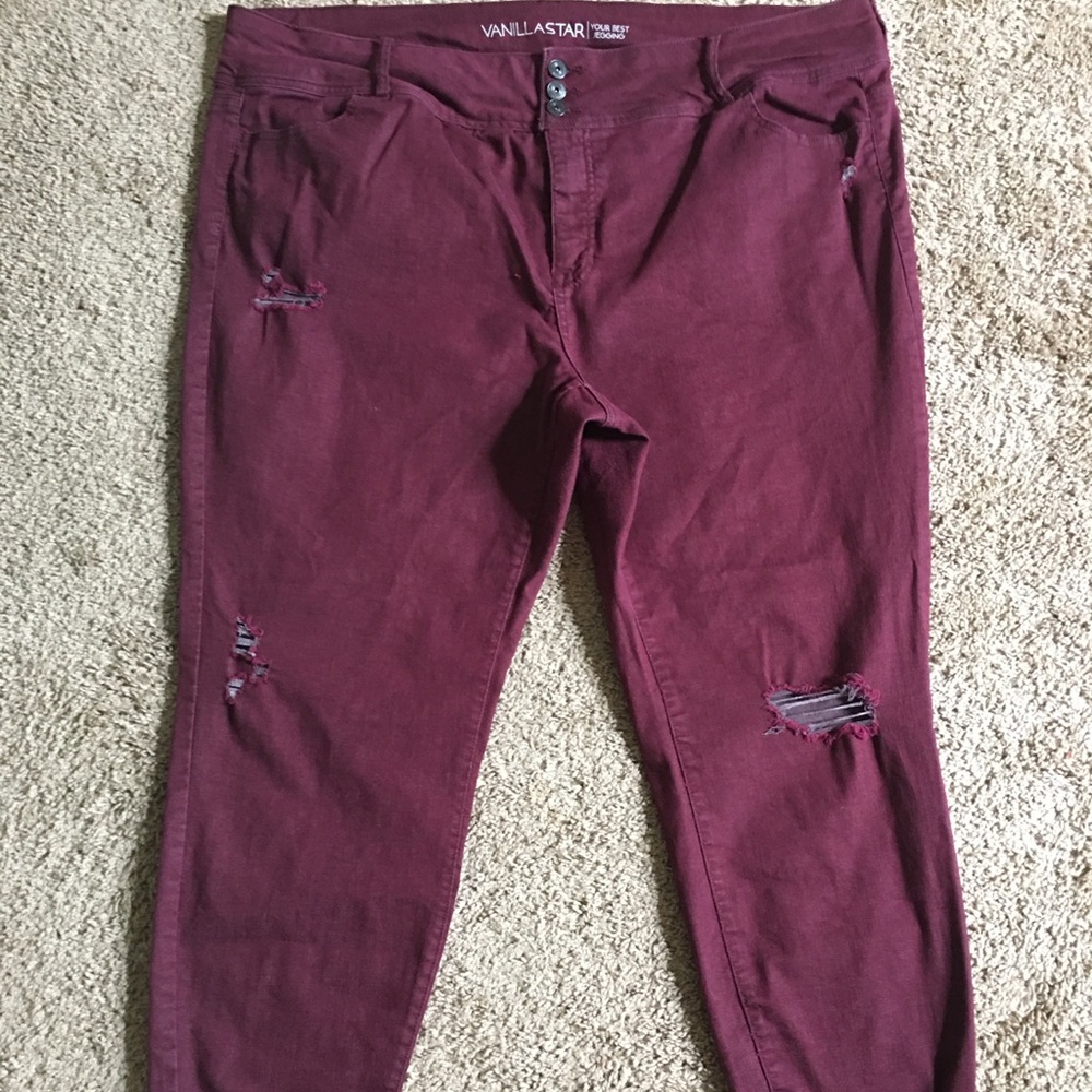 Burgundy Distressed Jeggings